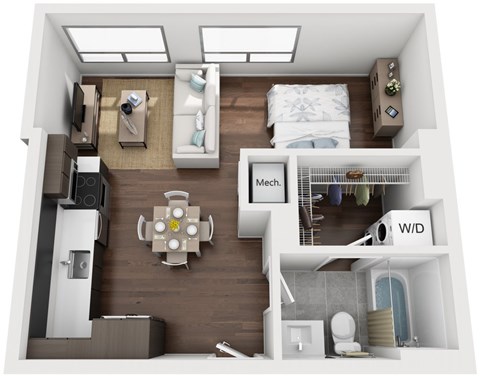 Floor plan for studio, 1 bath, 501 sqft