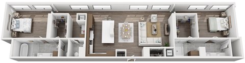 Floor plan for 2 beds, 2.5 baths, 1877 sqft