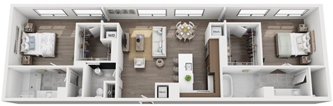 Floor plan for 2 beds, 2.5 baths, 1322 sqft