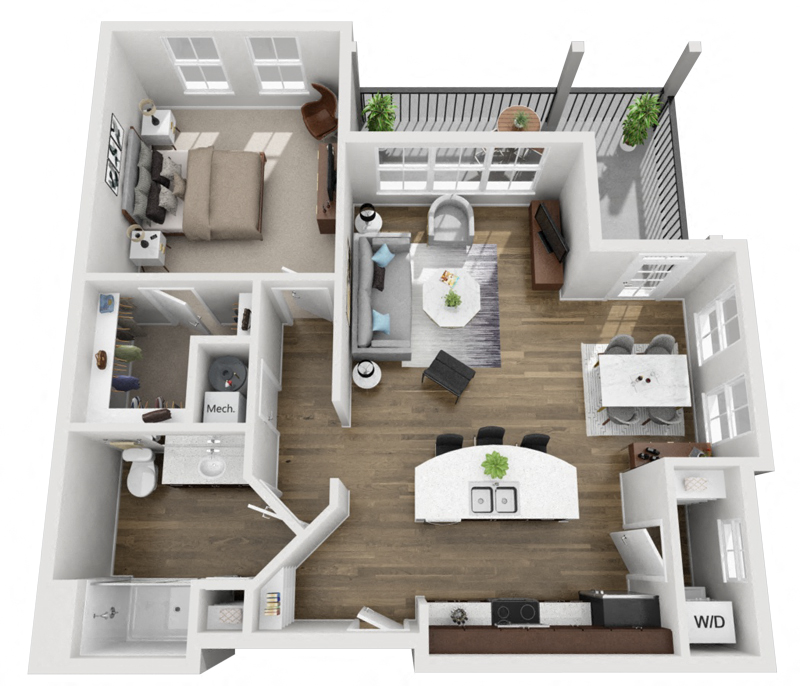 Floor plan for 1 bed, 1 bath, 787 sqft
