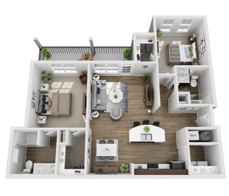 Floor plan for 2 beds, 2 baths, 1130 sqft