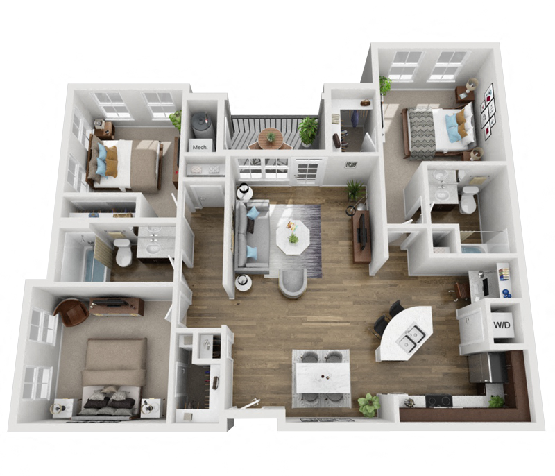 Floor plan for 3 beds, 2 baths, 1246 sqft