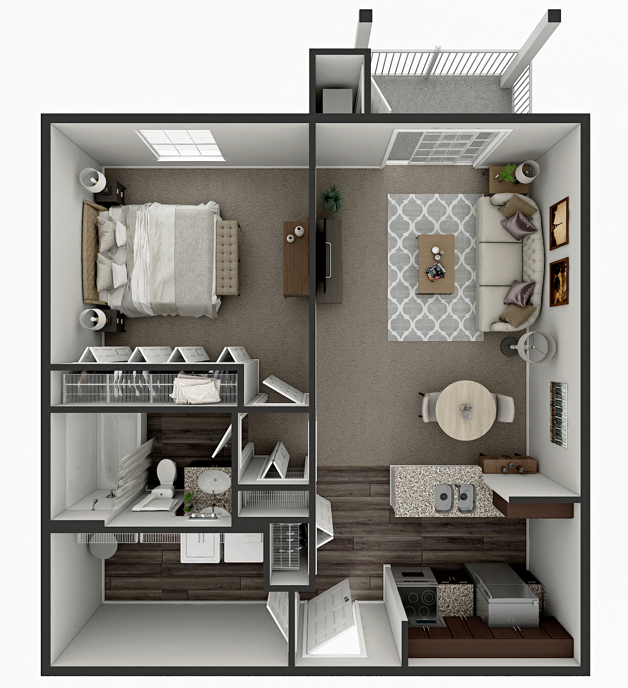 Floor plan for 1 bed, 1 bath, 850 sqft