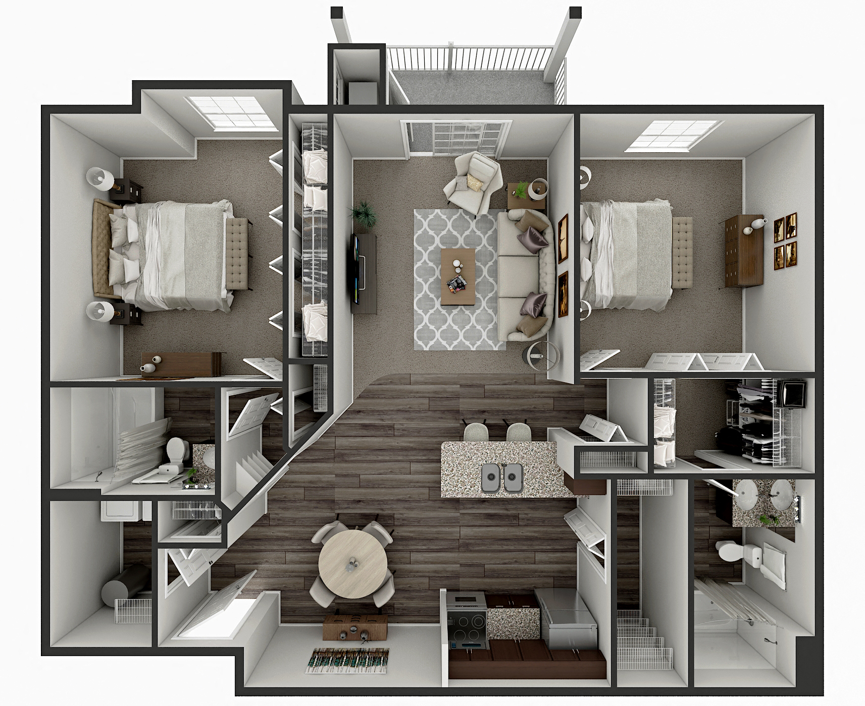 Floor plan for 2 beds, 2 baths, 1125 sqft