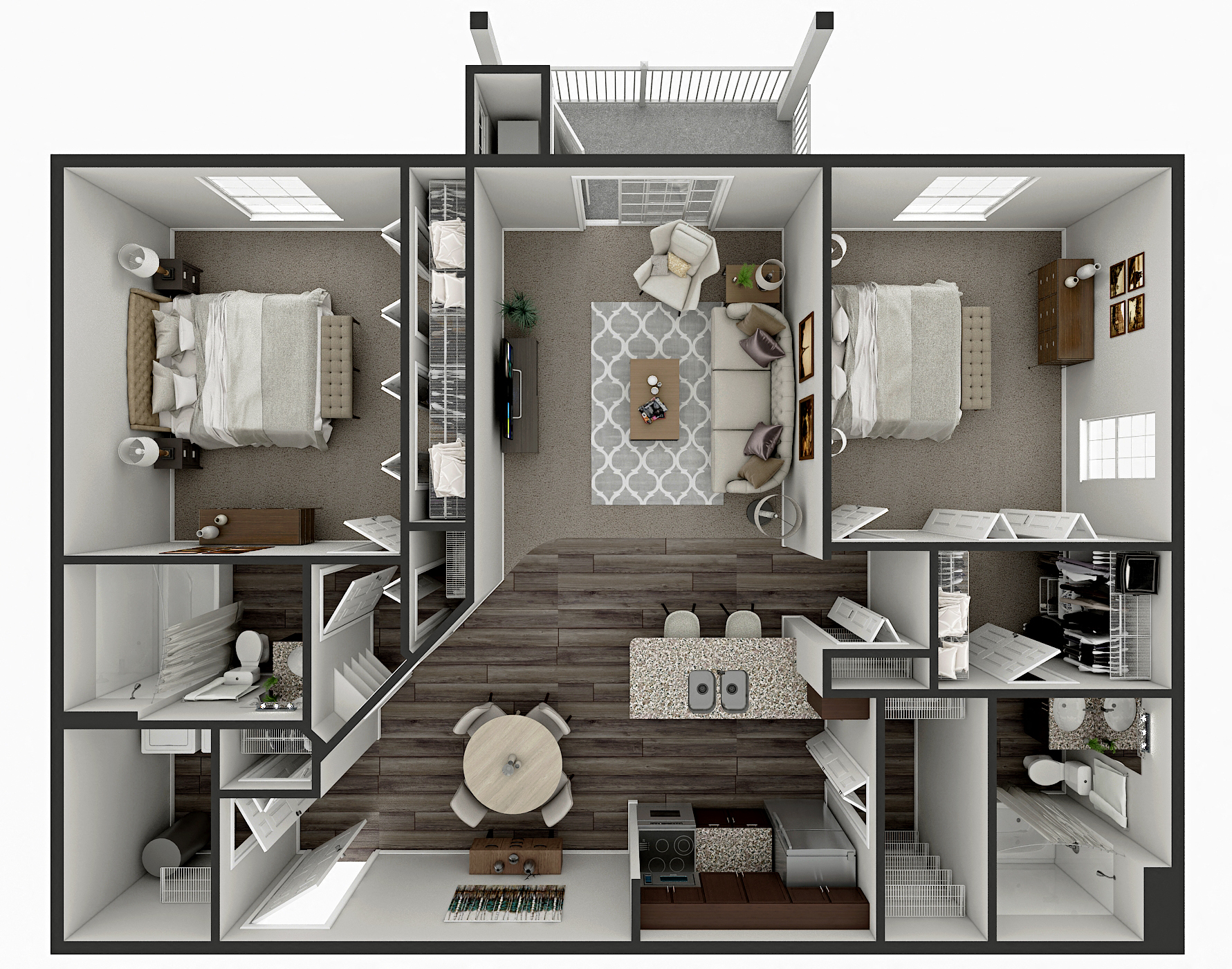 Floor plan for 2 beds, 2 baths, 1100 sqft