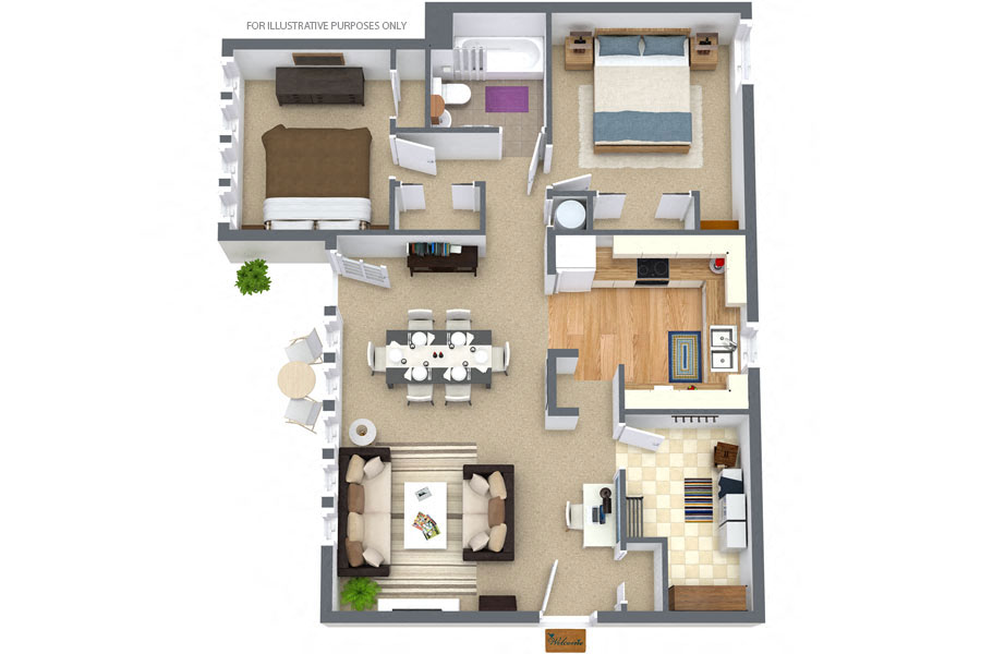Floor plan for 2 beds, 1 bath, 1106 sqft