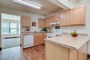 Philadelphia apartment for rent - a kitchen with wooden cabinets and a counter top