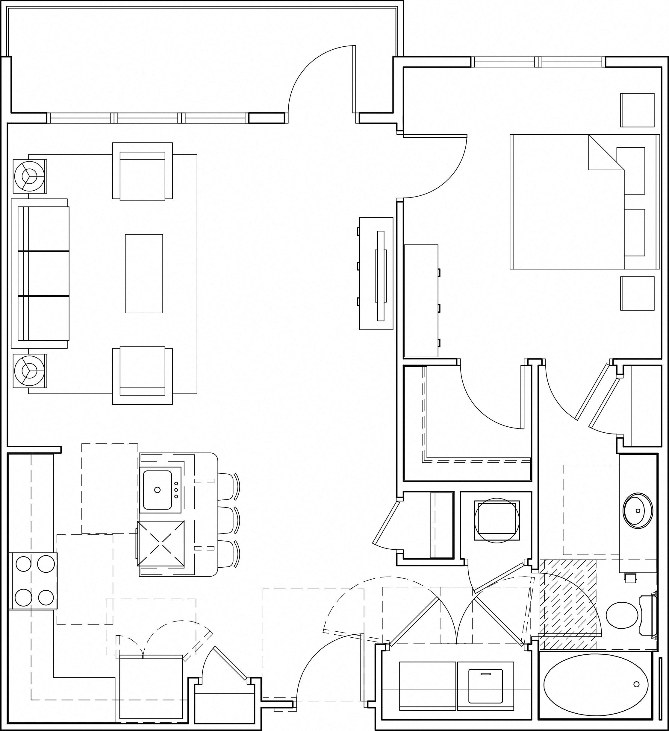 Floor plan for 1 bed, 1 bath, 849 sqft