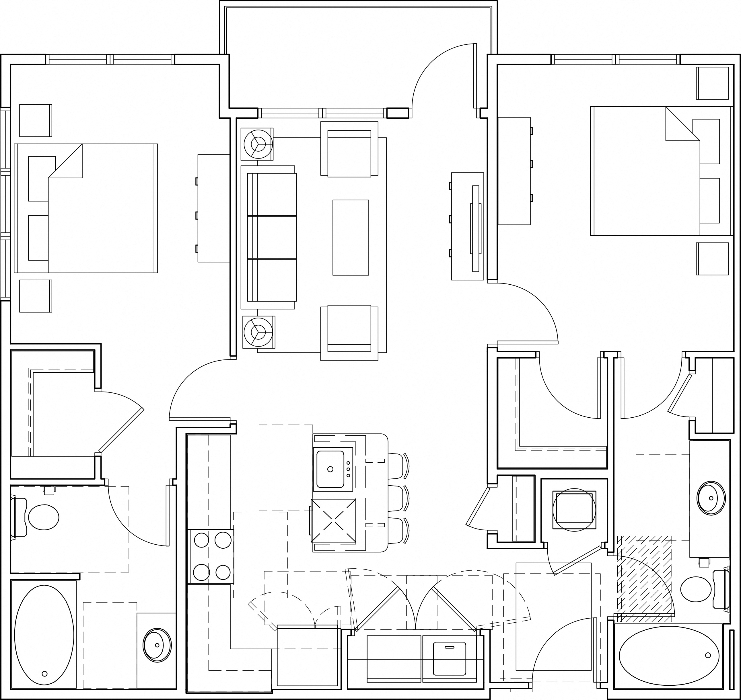 Floor plan for 2 beds, 2 baths, 1001 sqft
