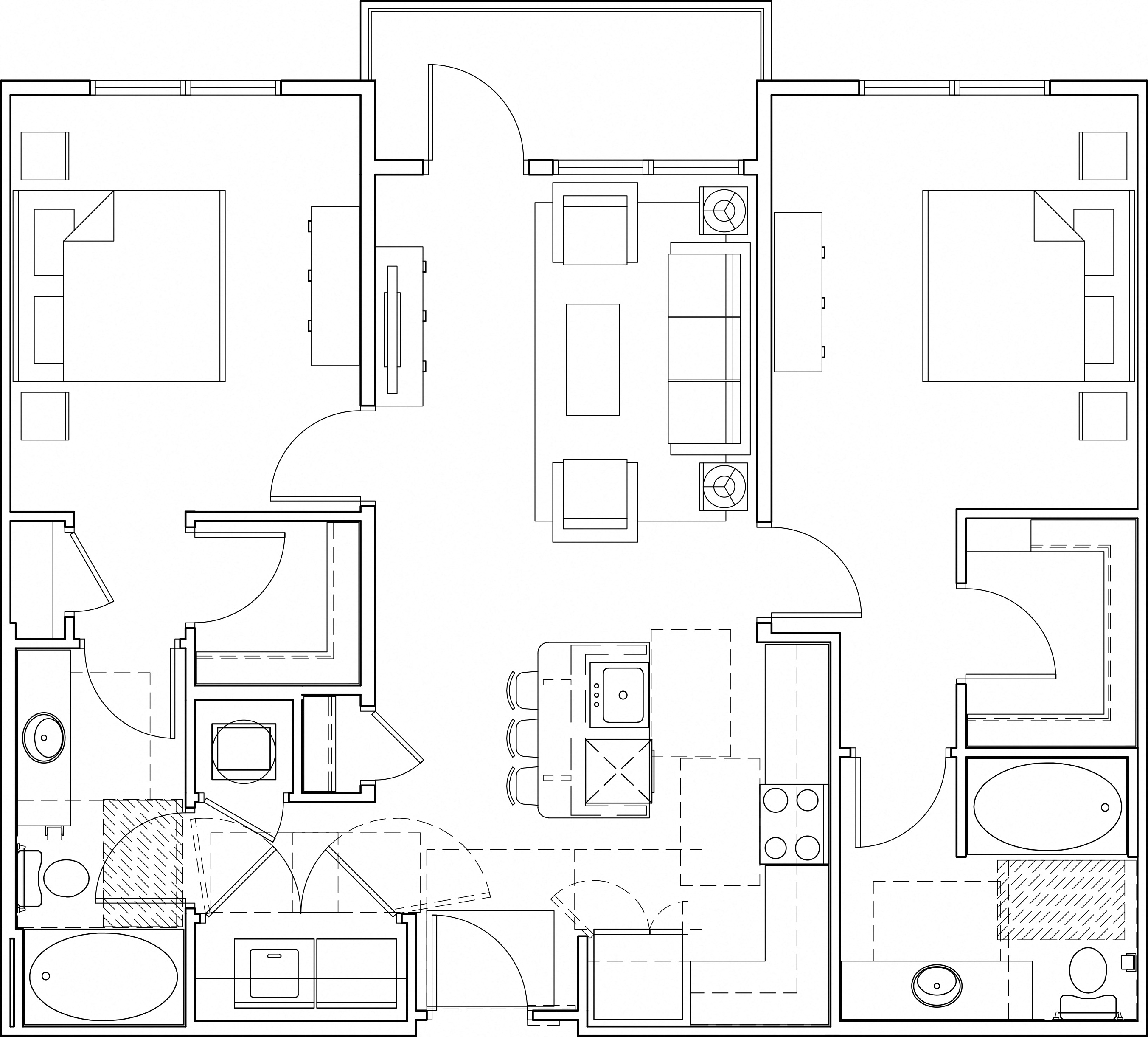 Floor plan for 2 beds, 2 baths, 1050 sqft