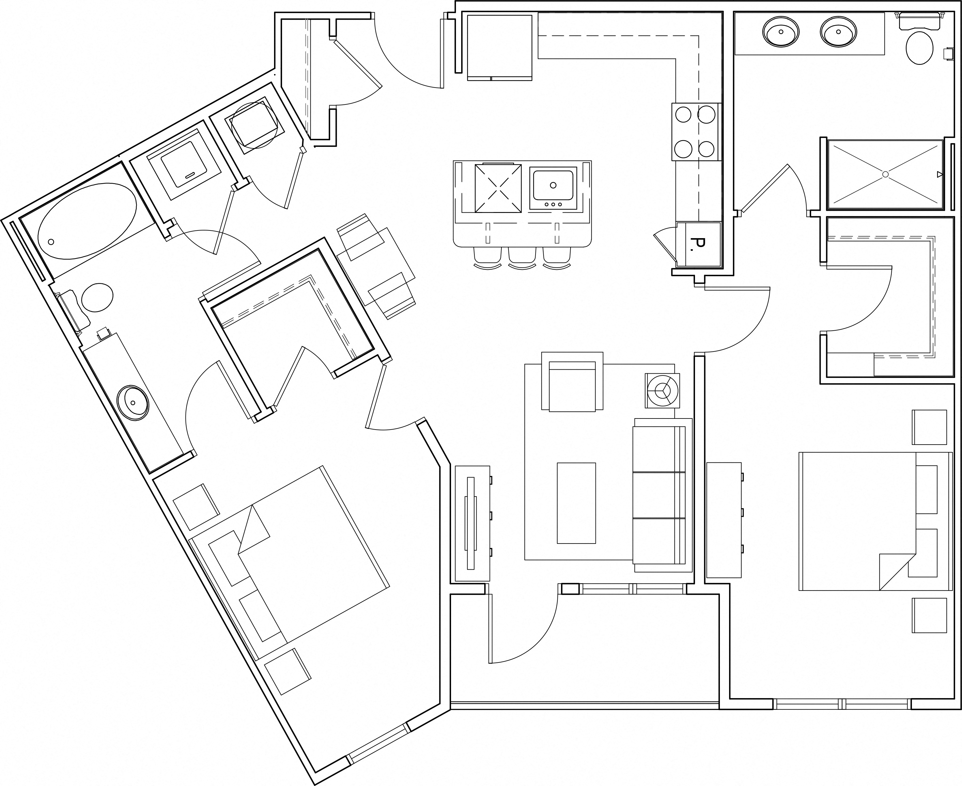 Floor plan for 2 beds, 2 baths, 1069 sqft