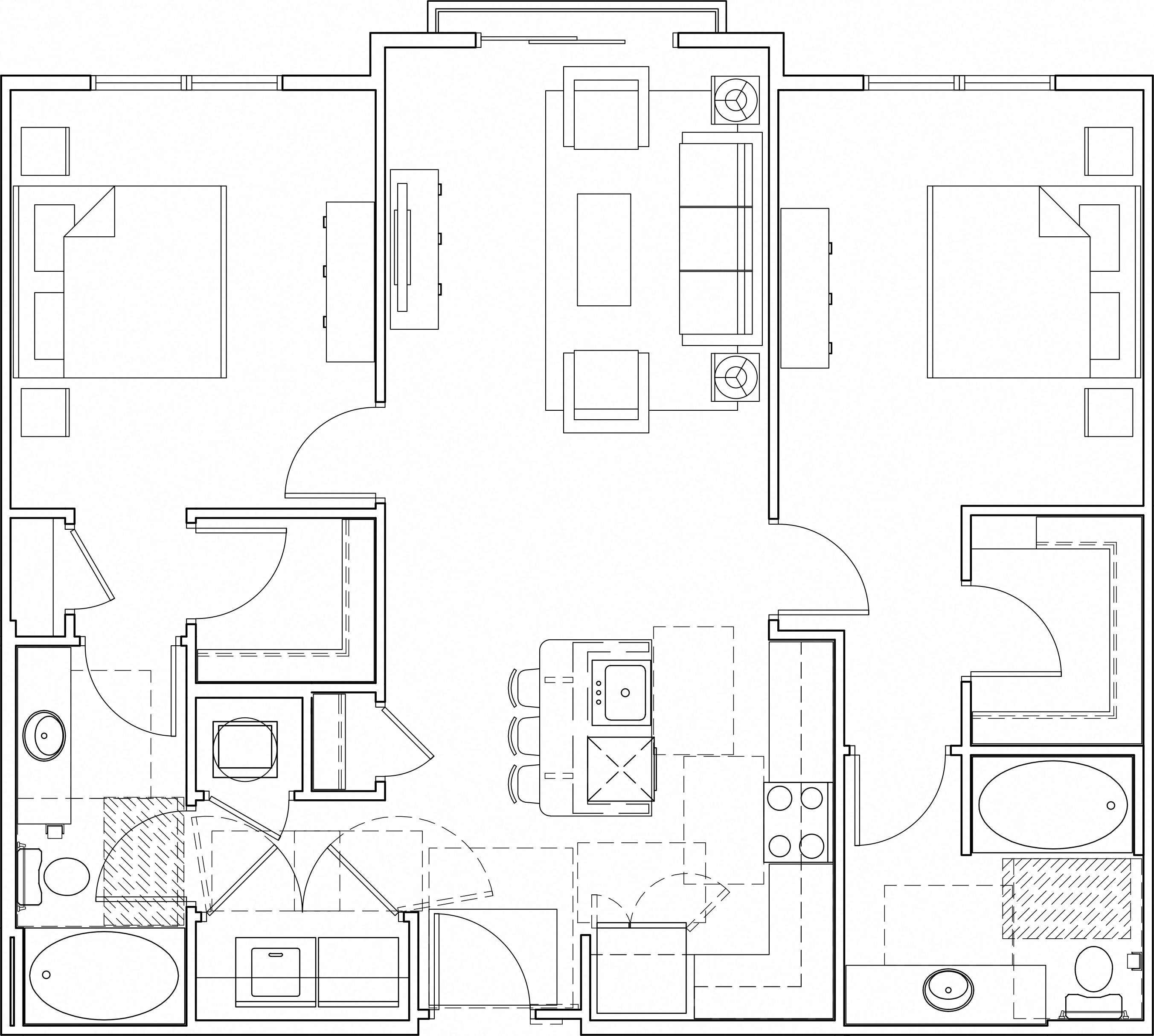 Floor plan for 2 beds, 2 baths, 1097 sqft