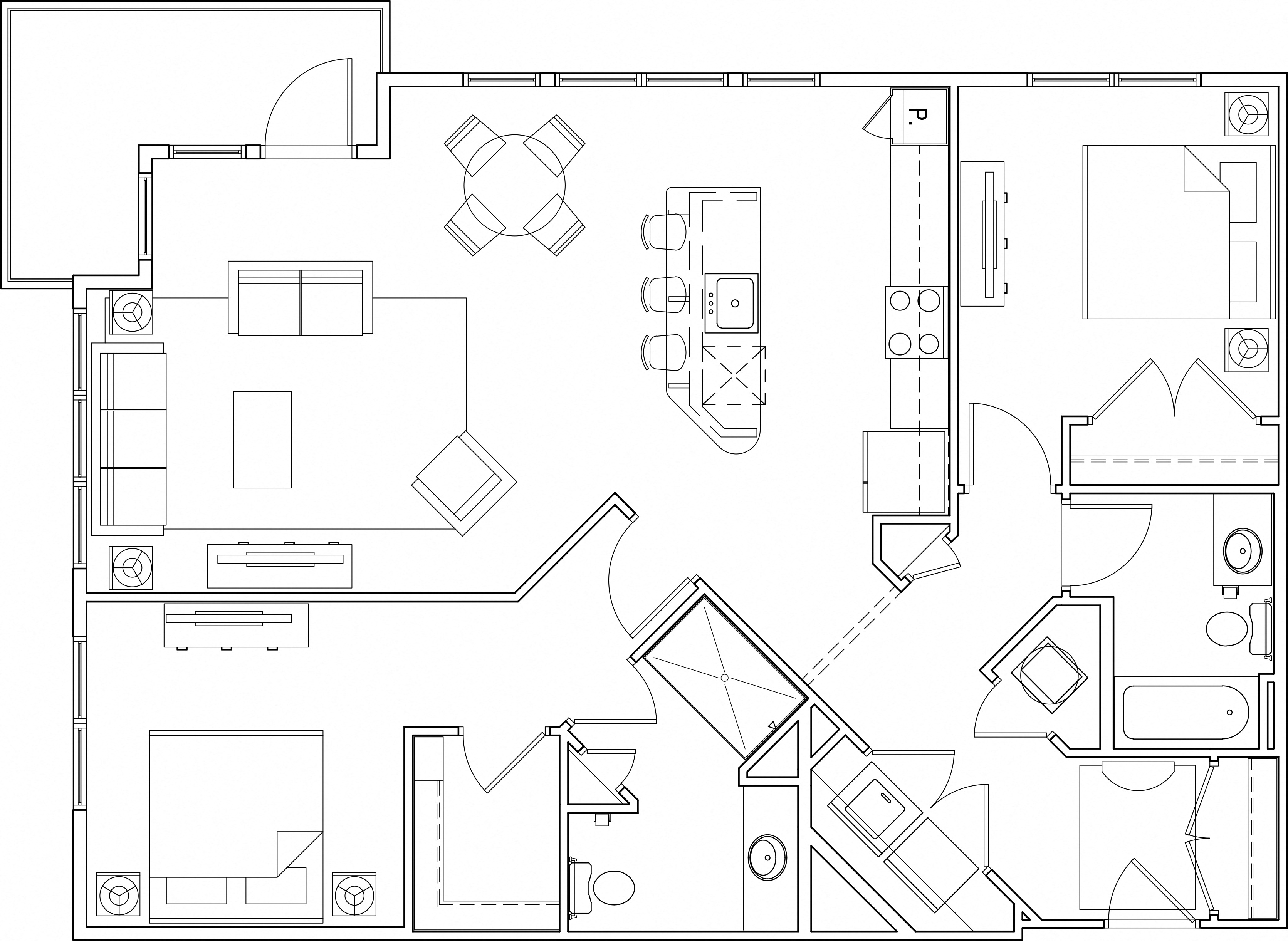 Floor plan for 2 beds, 2 baths, 1223 sqft