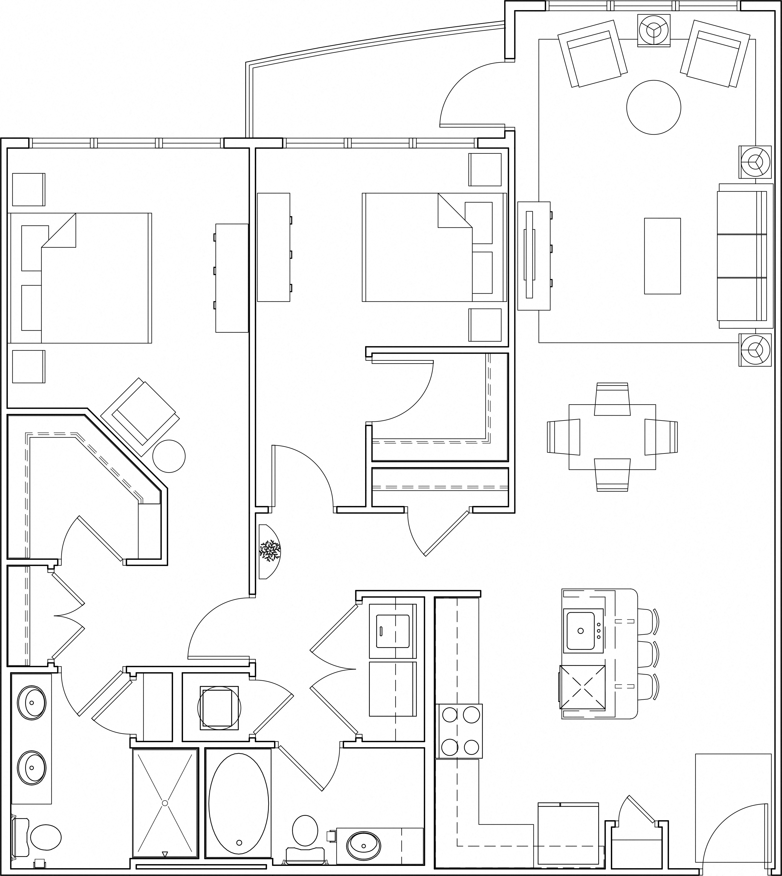Floor plan for 2 beds, 2 baths, 1305 sqft