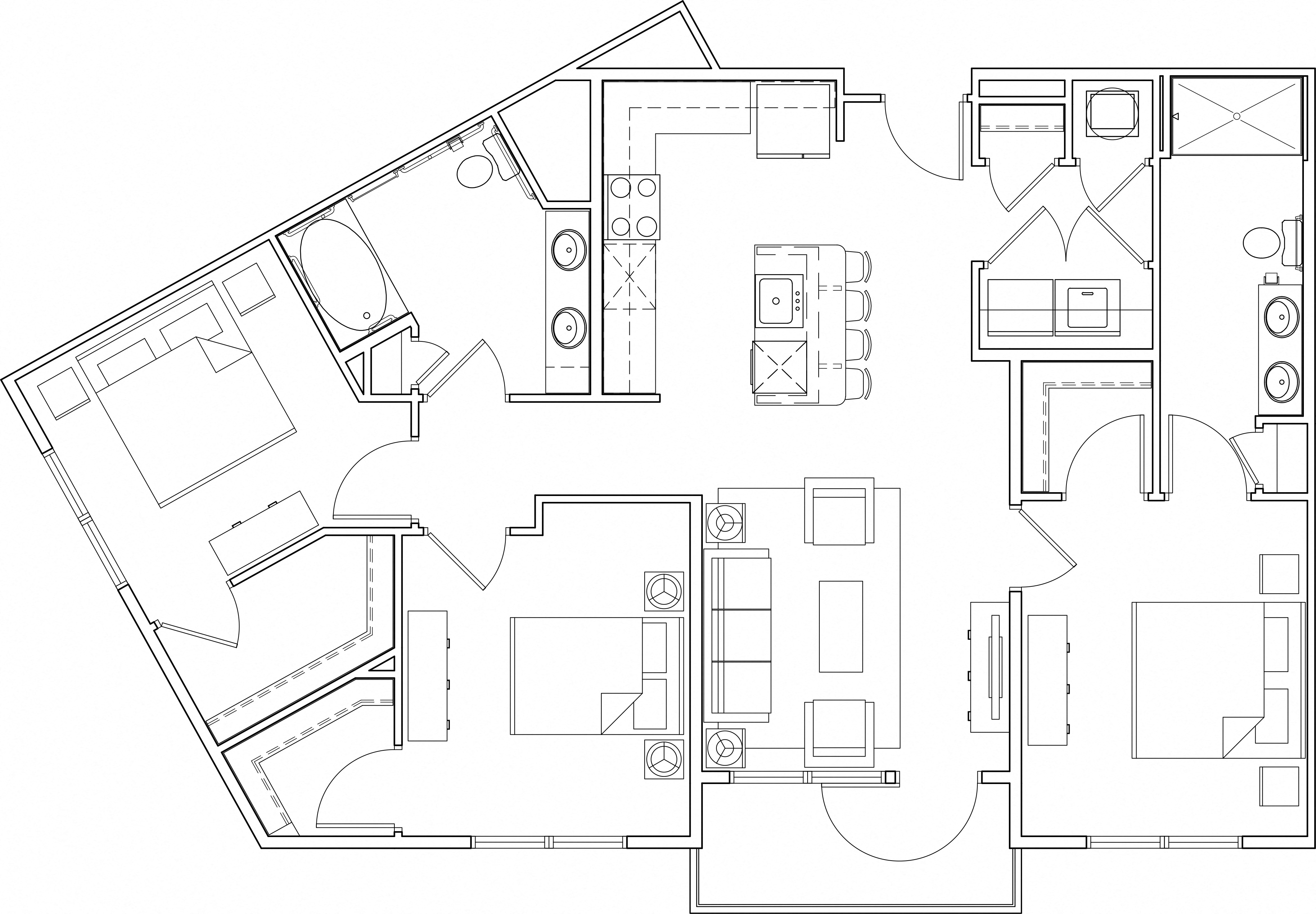 Floor plan for 3 beds, 2 baths, 1317 sqft