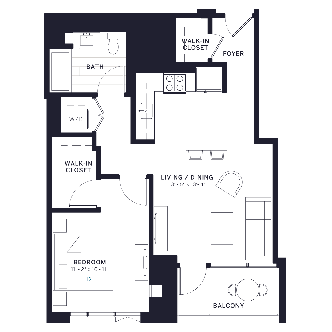 Floor plan for 1 bed, 1 bath, 756 sqft