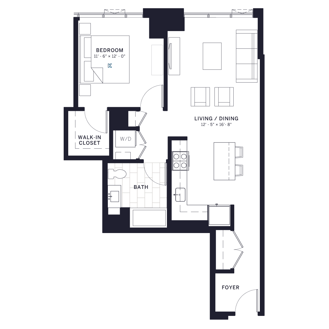 Floor plan for 1 bed, 1 bath, 759 sqft