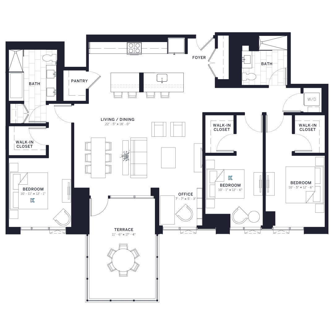 Floor plan for 3 beds, 2 baths, 1763 sqft