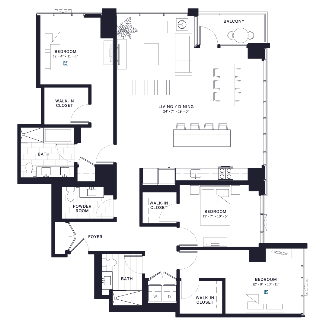 Floor plan for 3 beds, 2.5 baths, 1820 sqft