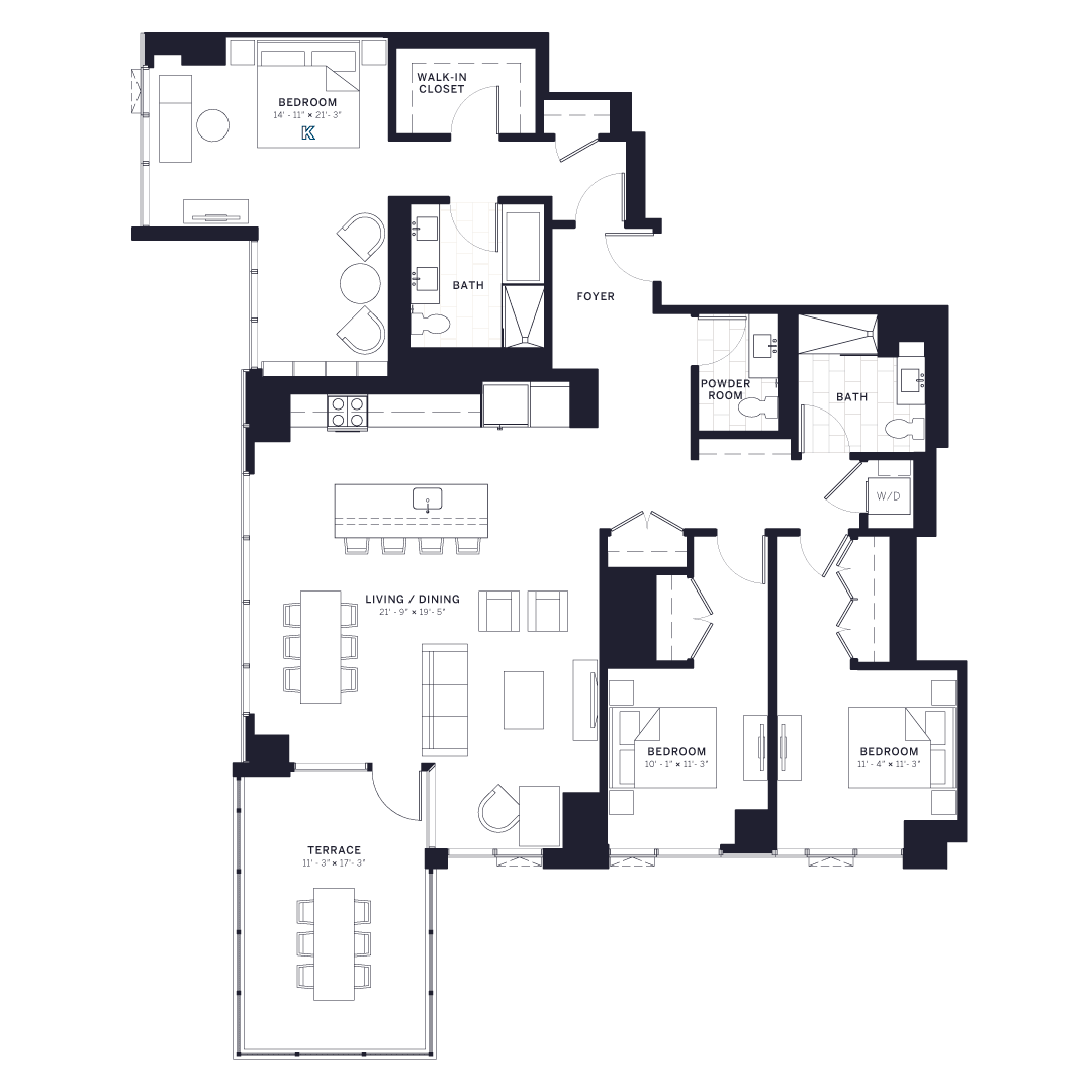 Floor plan for 3 beds, 2.5 baths, 1905 sqft