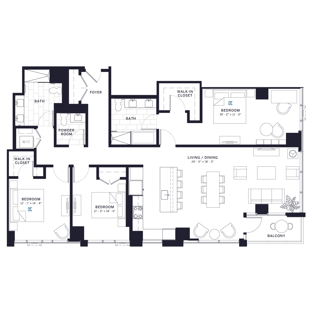 Floor plan for 3 beds, 2.5 baths, 1775 sqft