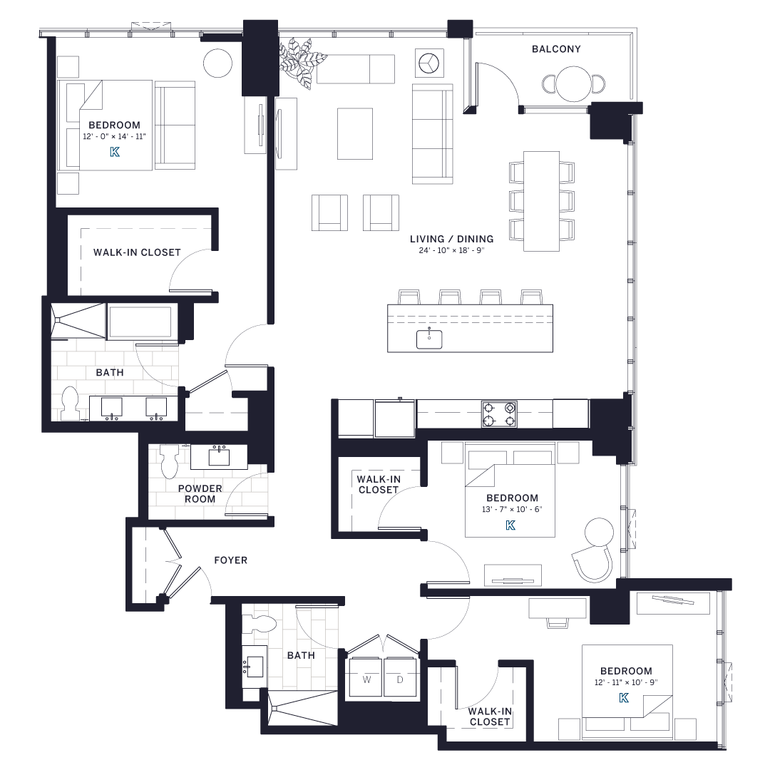 Floor plan for 3 beds, 2.5 baths, 1884 sqft