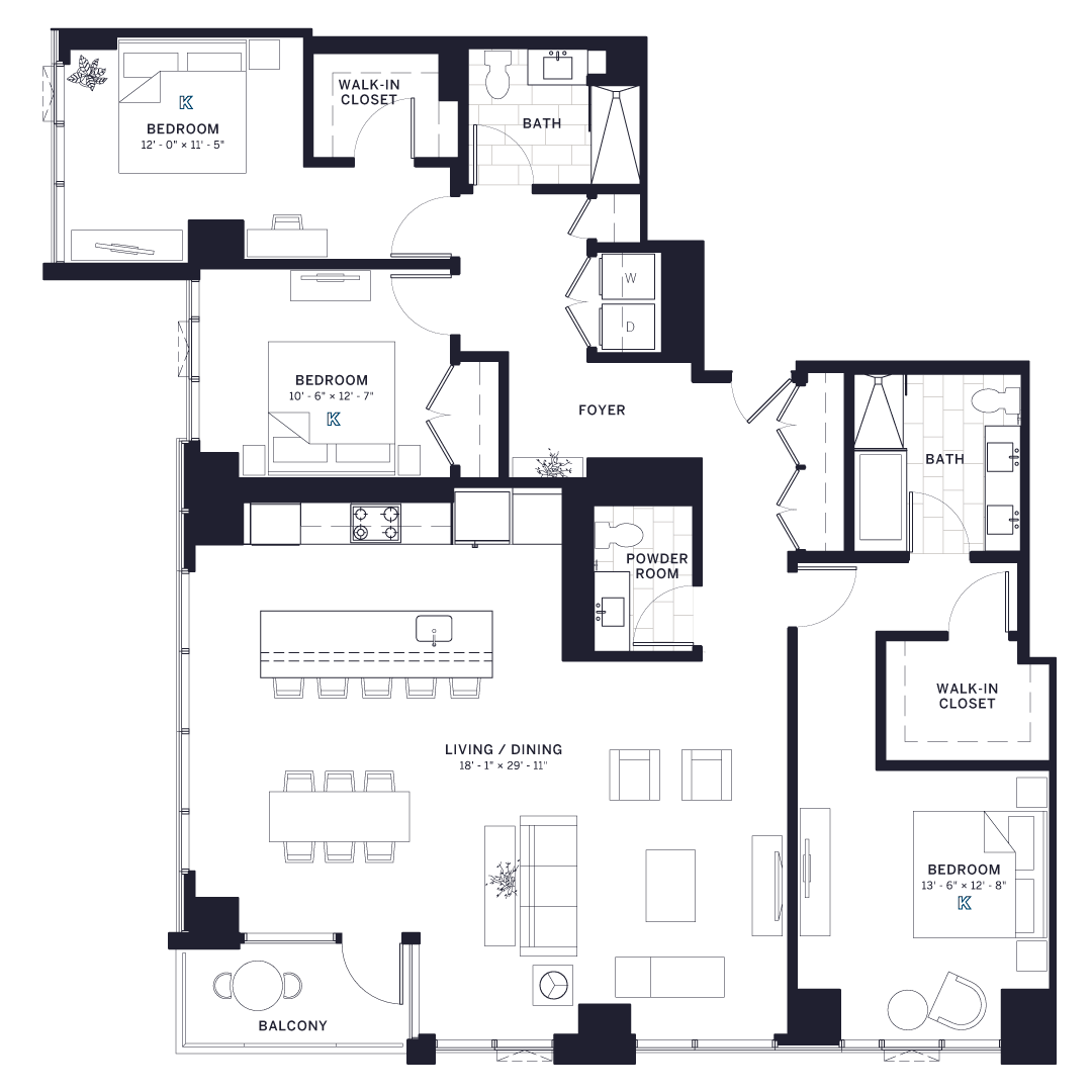 Floor plan for 3 beds, 2.5 baths, 1895 sqft