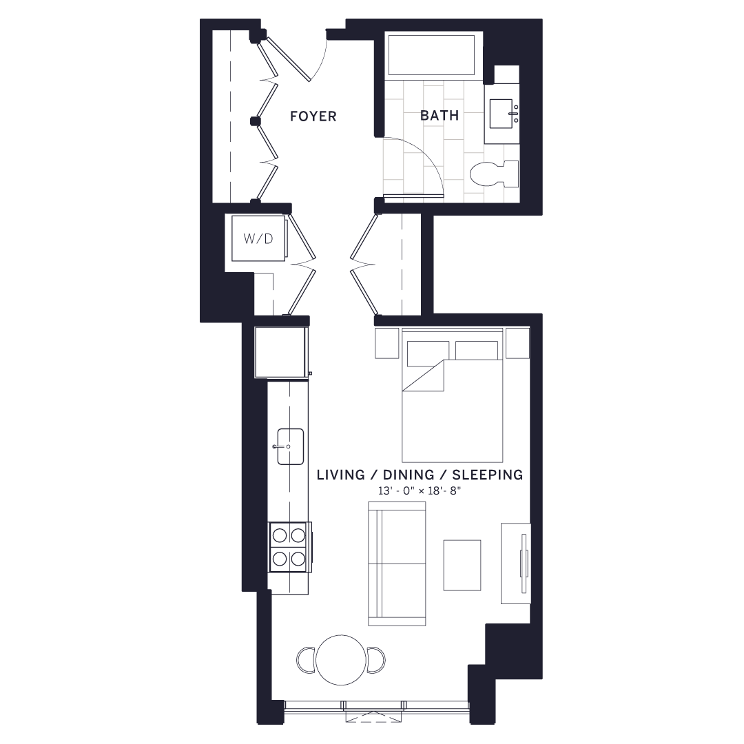 Floor plan for studio, 1 bath, 486 sqft