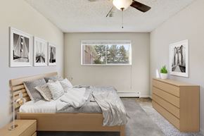 Lakewood apartment for rent - Bedroom With Ceiling Fan at Virginia Park, Lakewood, CO