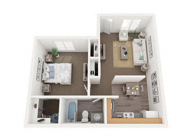 Floor plan for 1 bed, 1 bath, 496 sqft