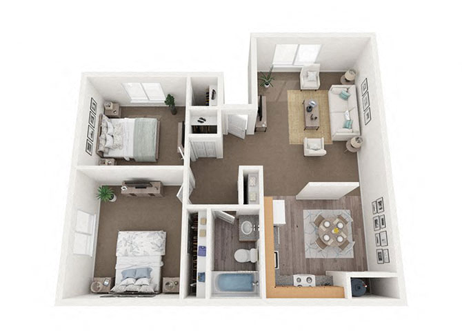 Floor plan for 2 beds, 1 bath, 675 sqft