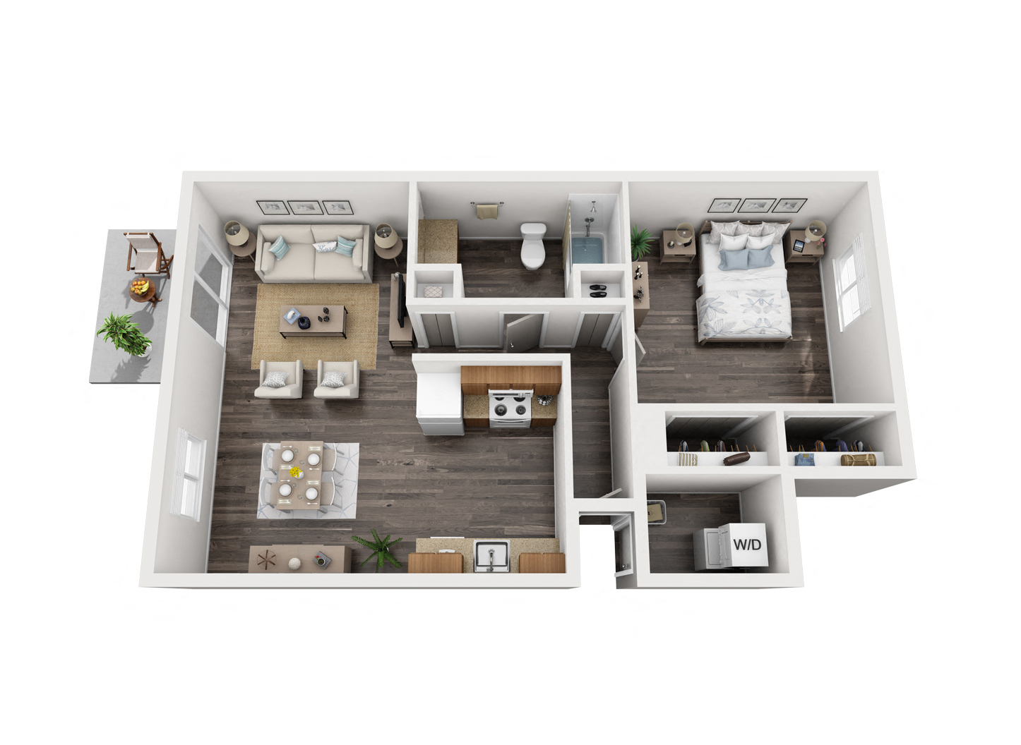 Floor plan for 1 bed, 1 bath, 588 sqft