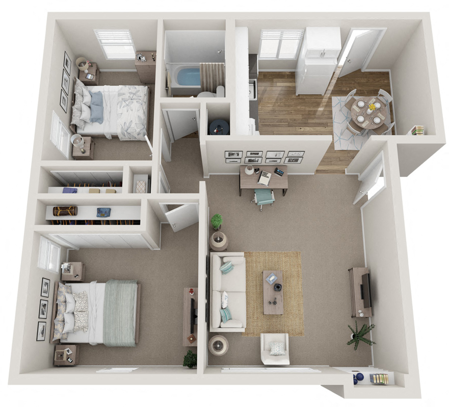 Floor plan for 2 beds, 1 bath, 850 sqft