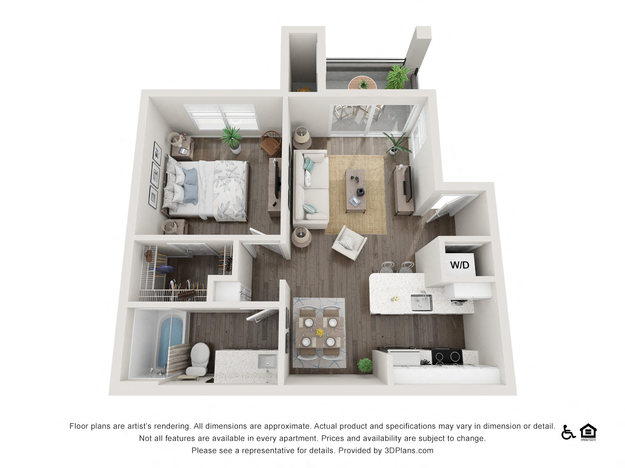 Floor plan for 1 bed, 1 bath, 660 sqft