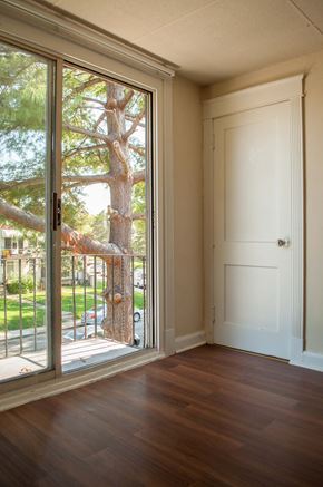 Upper Darby apartment for rent - a living room with a door to a balcony and a tree