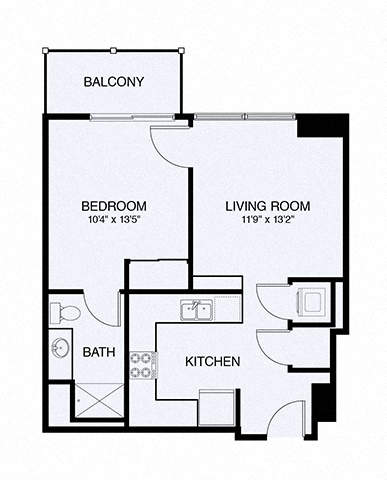Floor plan for 1 bed, 1 bath, 593 sqft