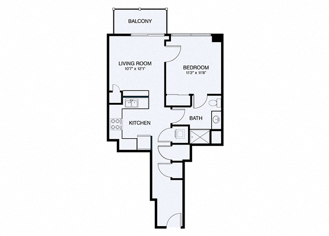 Floor plan for 1 bed, 1 bath, 657 sqft