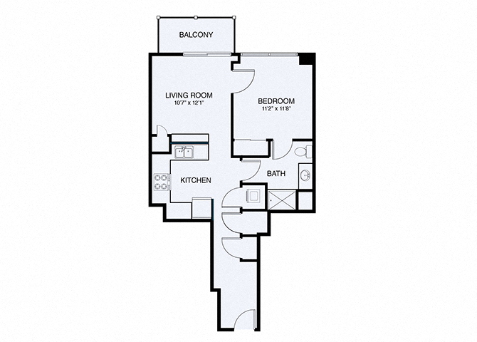 Floor plan for 1 bed, 1 bath, 657 sqft
