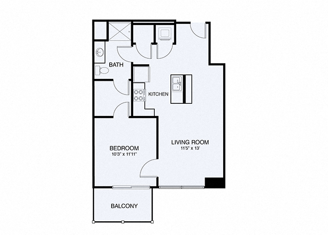 Floor plan for 1 bed, 1 bath, 694 sqft