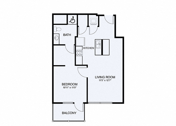 Floor plan for 1 bed, 1 bath, 694 sqft