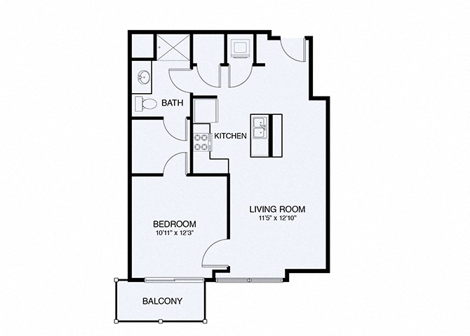 Floor plan for 1 bed, 1 bath, 725 sqft