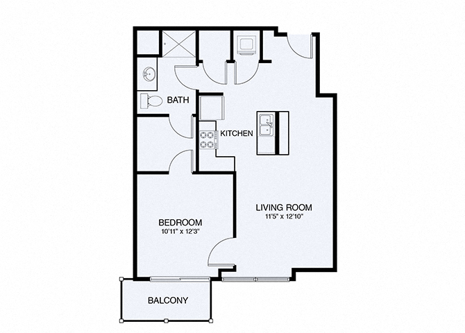 Floor plan for 1 bed, 1 bath, 725 sqft