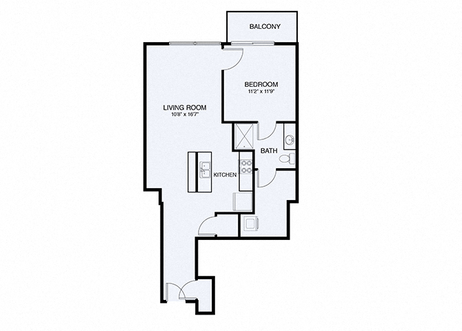 Floor plan for 1 bed, 1 bath, 763 sqft