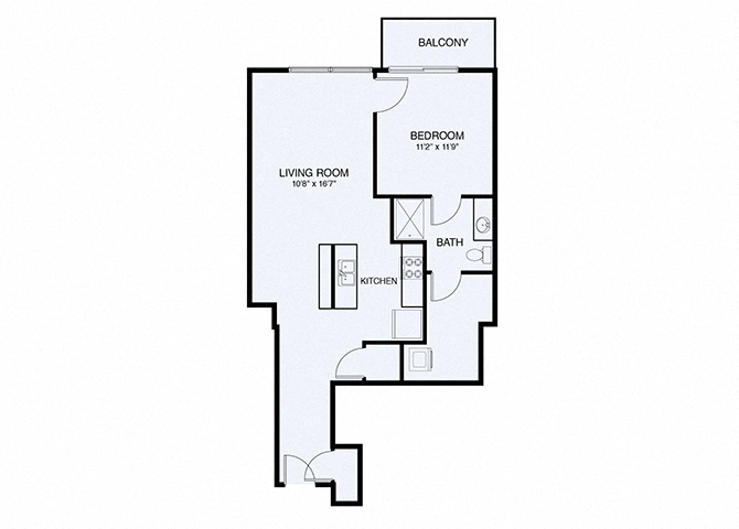 Floor plan for 1 bed, 1 bath, 763 sqft