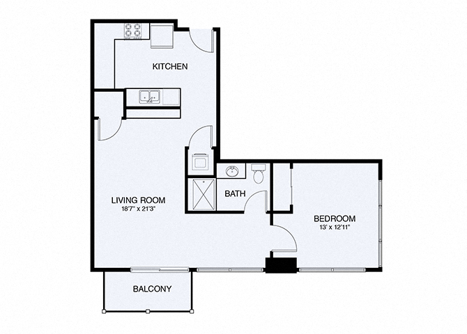 Floor plan for 2 beds, 2 baths, 1029 sqft
