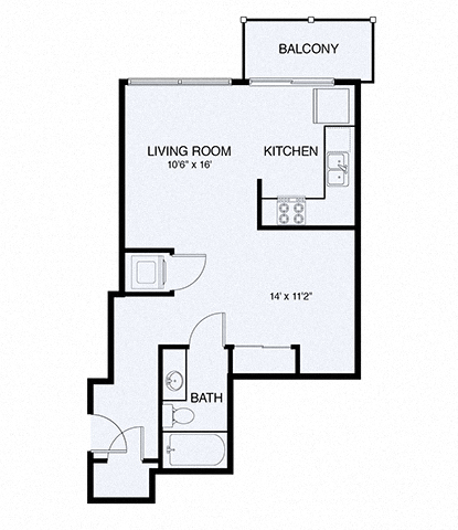 Floor plan for studio, 1 bath, 546 sqft