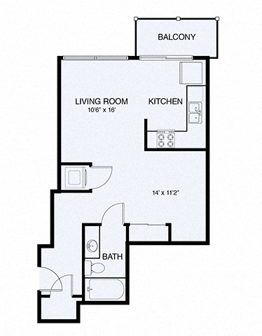 Floor plan for studio, 1 bath, 546 sqft