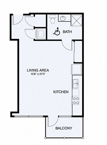 Floor plan for studio, 1 bath, 585 sqft