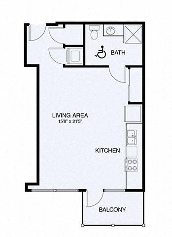 Floor plan for studio, 1 bath, 585 sqft