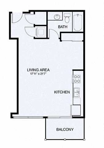 Floor plan for studio, 1 bath, 587 sqft